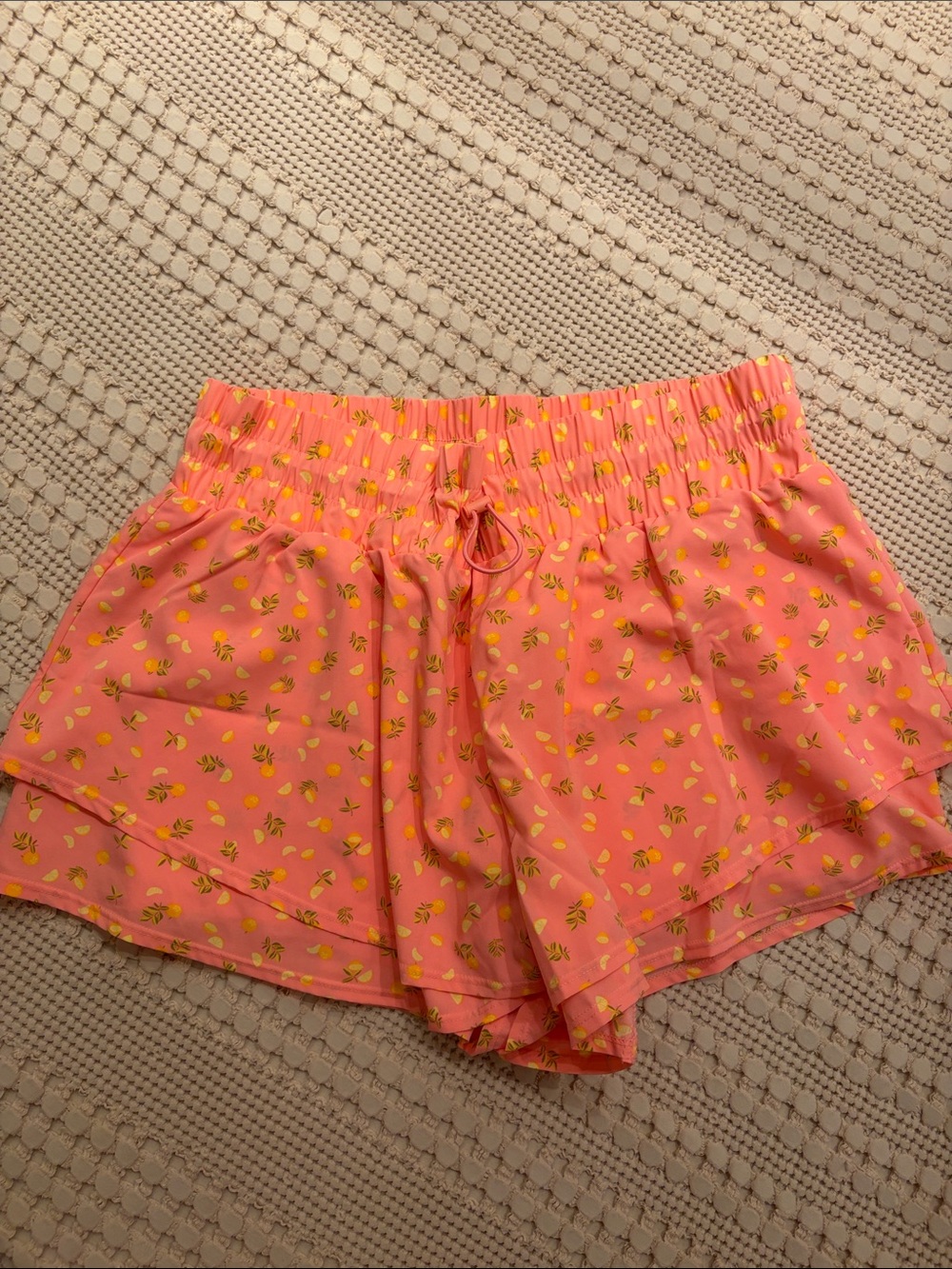 New JoyLab Coral Pink double lined Shorts with Lemon Print Size L